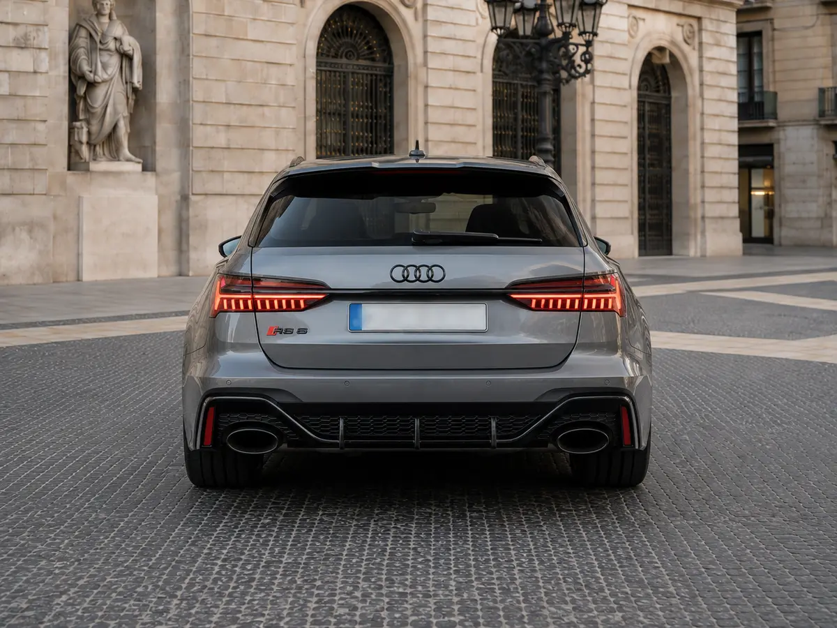 Audi RS6 2022, Heckansicht — Munich Luxury Cars, München. Der Audi RS6 ist kein Zweisitzer-Showstück, sondern ein Kombi mit 591 PS – gebaut für…