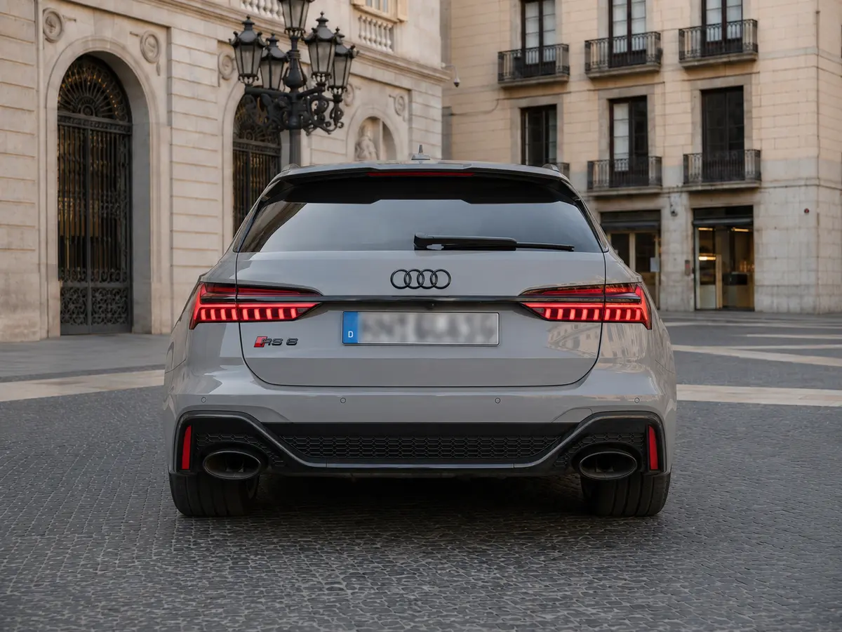 Audi RS6 Dynamic 2023, Heckansicht — Munich Luxury Cars, München. Der Audi RS6 Dynamic aus 2023 verbindet die Kombiform des RS6 mit 621 PS und einem…