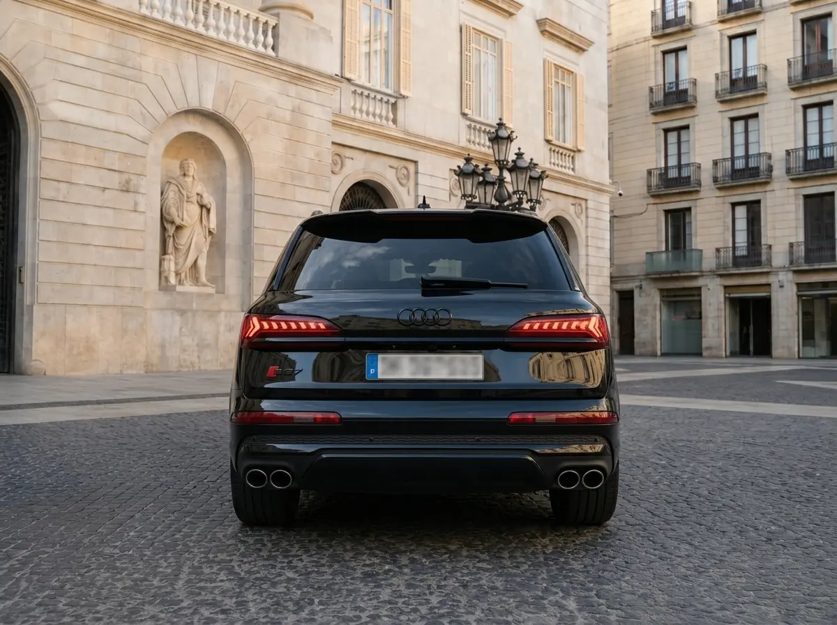 Audi SQ7 2025, Frontansicht — Munich Luxury Cars, München. Der Audi SQ7 verbindet die Statur eines großen SUV mit der Leistung eines Sportwagens:…