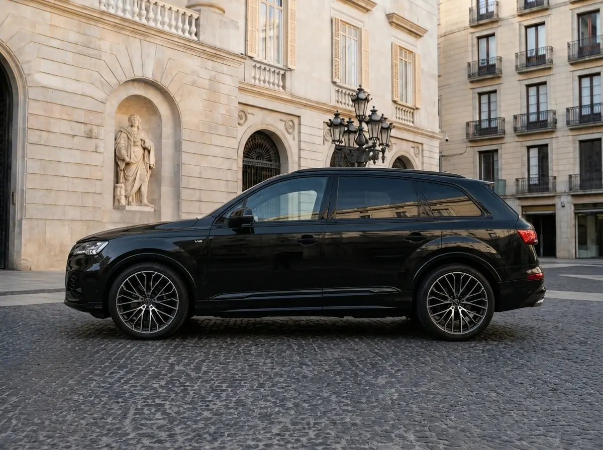 Audi SQ7 2025, Heckansicht — Munich Luxury Cars, München. Der Audi SQ7 verbindet die Statur eines großen SUV mit der Leistung eines Sportwagens:…