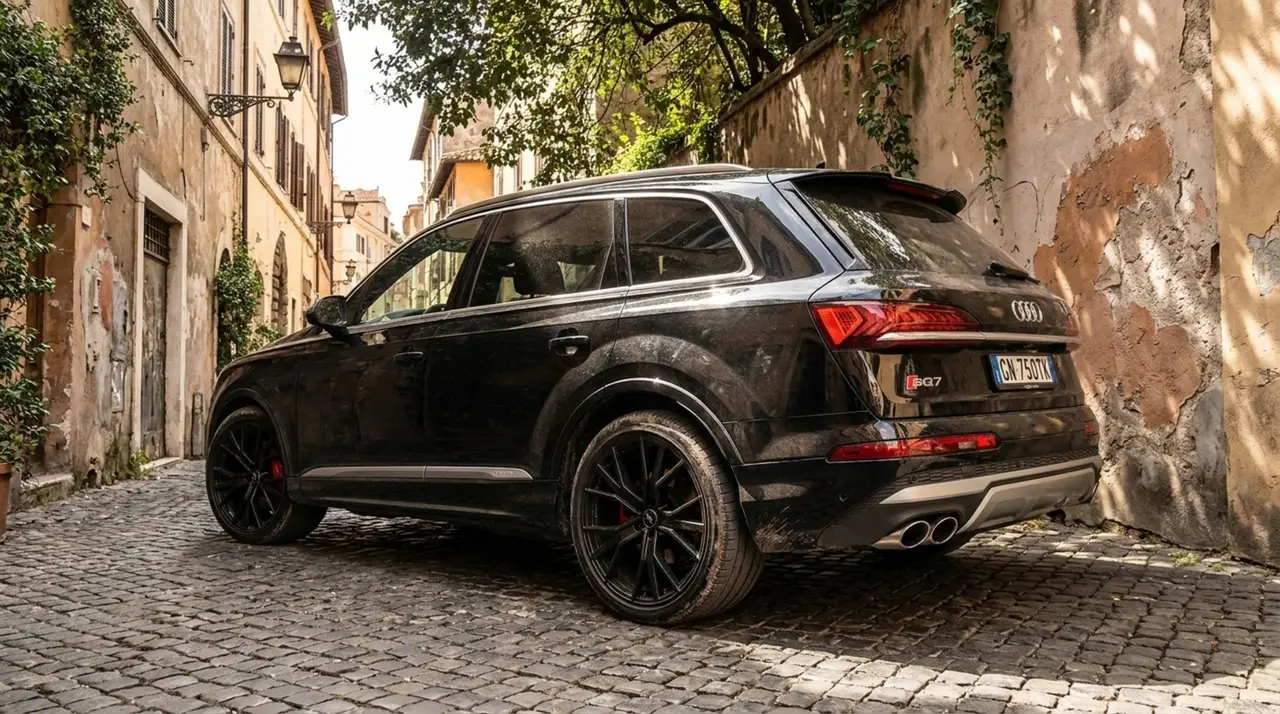 Audi SQ7 7seater 2023, Frontansicht — Munich Luxury Cars, München. Der Audi SQ7 verbindet sieben vollwertige Sitzplätze mit 530 PS und der Fahrdynamik eines…