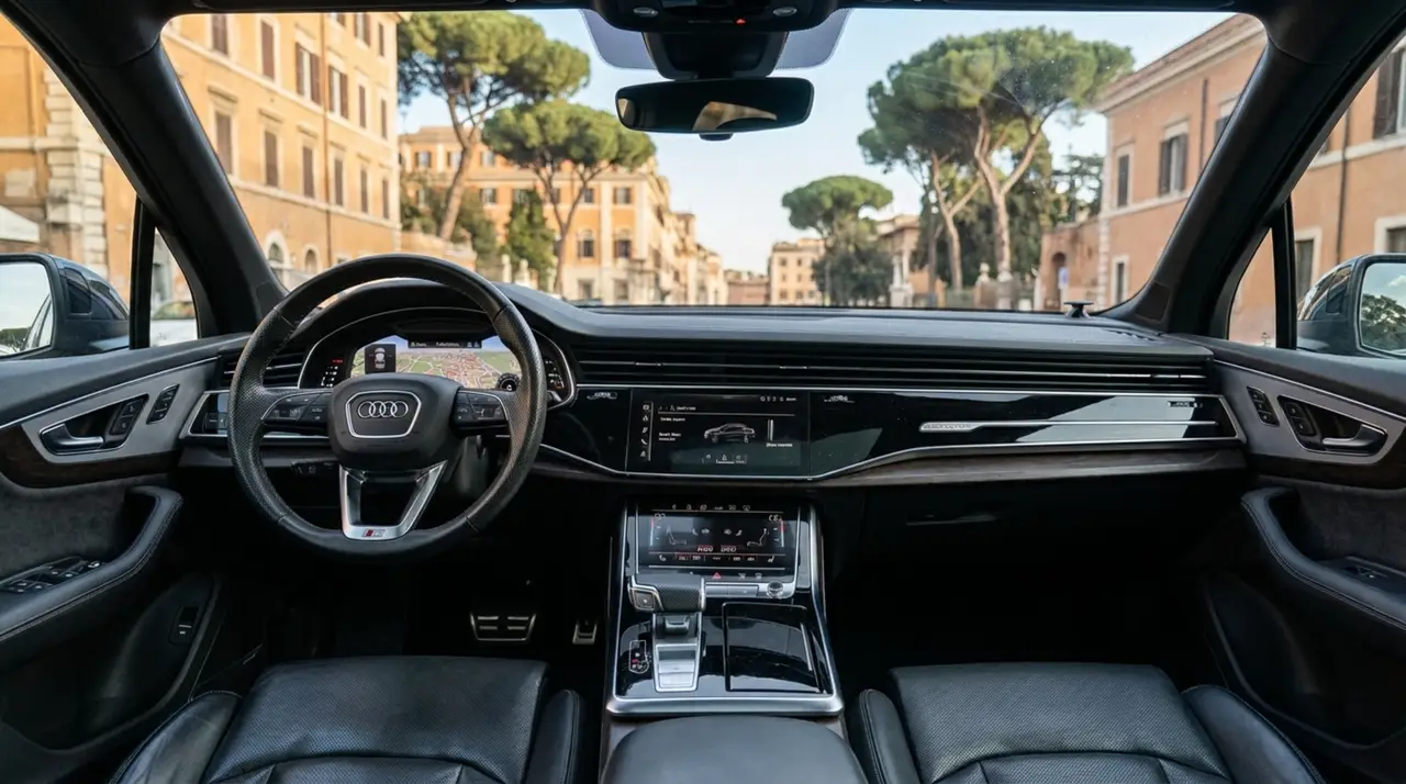 Audi SQ7 7seater 2023, Heckansicht — Munich Luxury Cars, München. Der Audi SQ7 verbindet sieben vollwertige Sitzplätze mit 530 PS und der Fahrdynamik eines…
