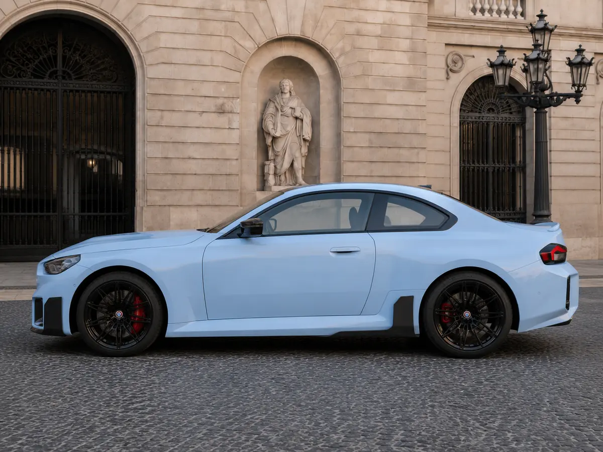 BMW M2 2024, Außenansicht — Munich Luxury Cars, München. Der BMW M2 2024 ist ein kompakter Sportwagen mit 460 PS, der Fahrspaß und…