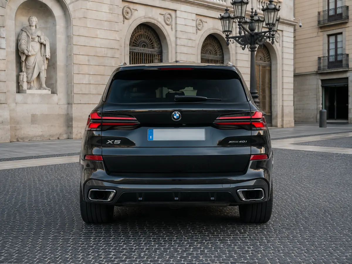 BMW X5 4.0i M 2025, Heckansicht — Munich Luxury Cars, München. Der BMW X5 4.0i M verbindet die Statur eines großen SUV mit einem Antrieb, der keine…