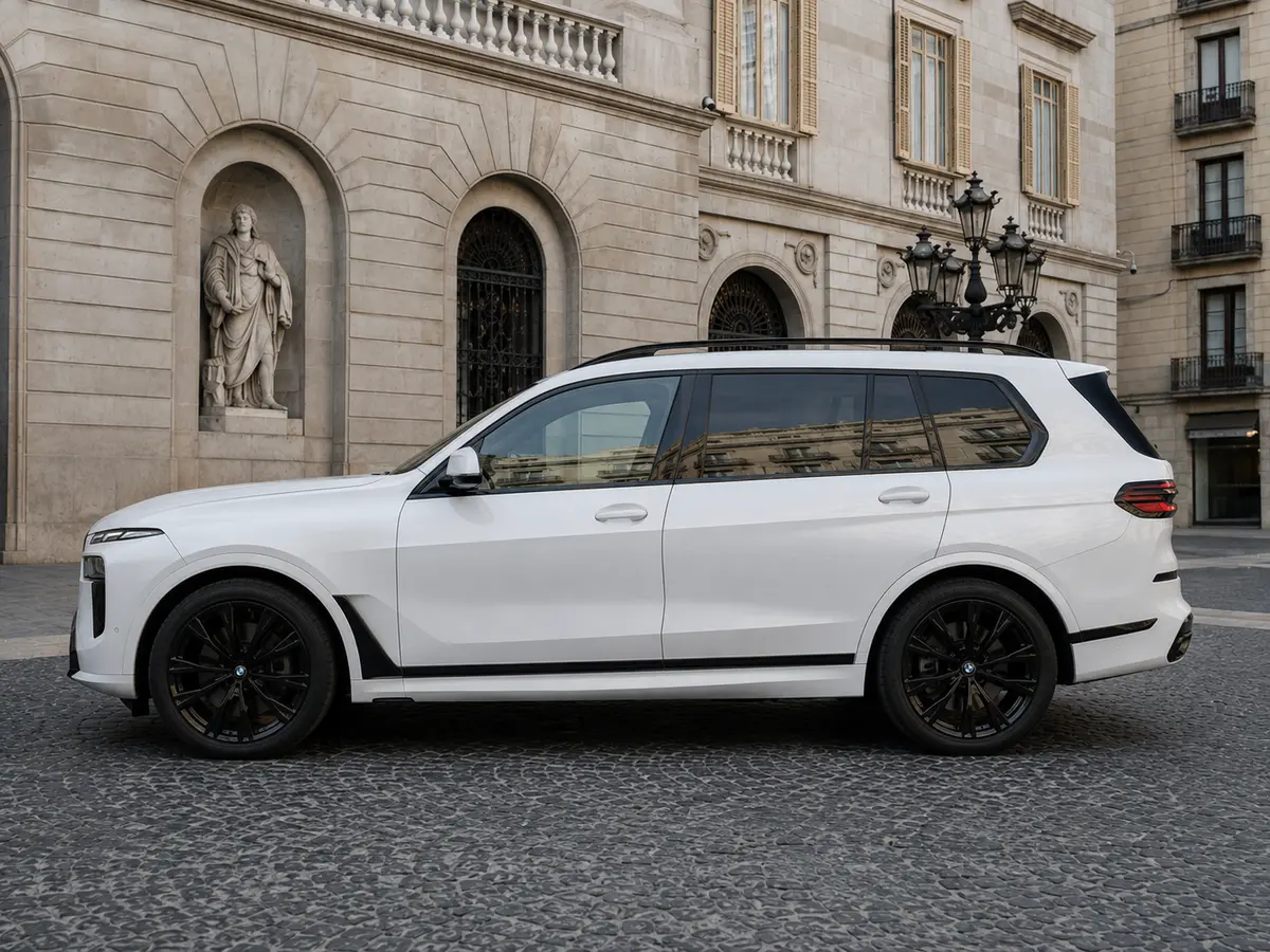 BMW X7 40d M 2024, Außenansicht — Munich Luxury Cars, München. Der BMW X7 40d M ist als Siebensitzer konzipiert, mit 352 PS aus dem Dieselantrieb und…