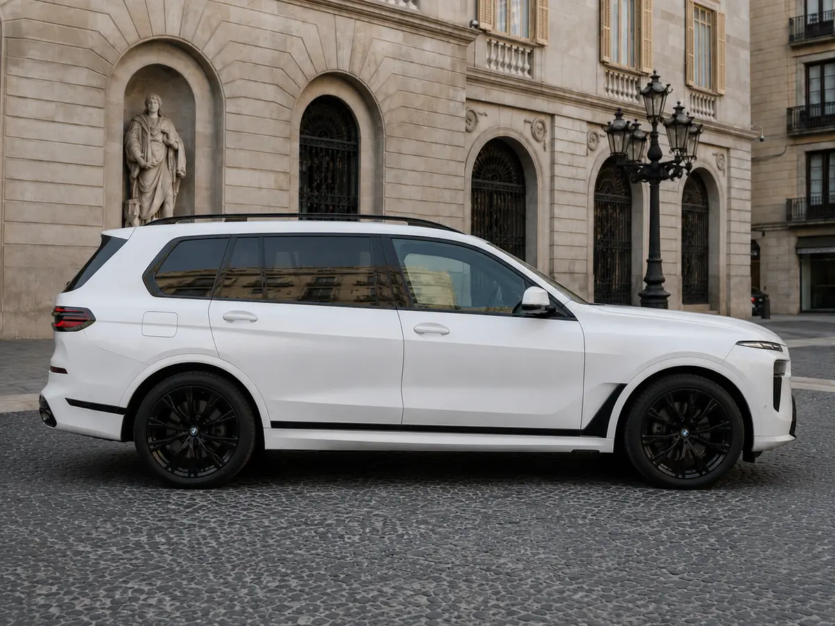BMW X7 40d M 2024, Frontansicht — Munich Luxury Cars, München. Der BMW X7 40d M ist als Siebensitzer konzipiert, mit 352 PS aus dem Dieselantrieb und…