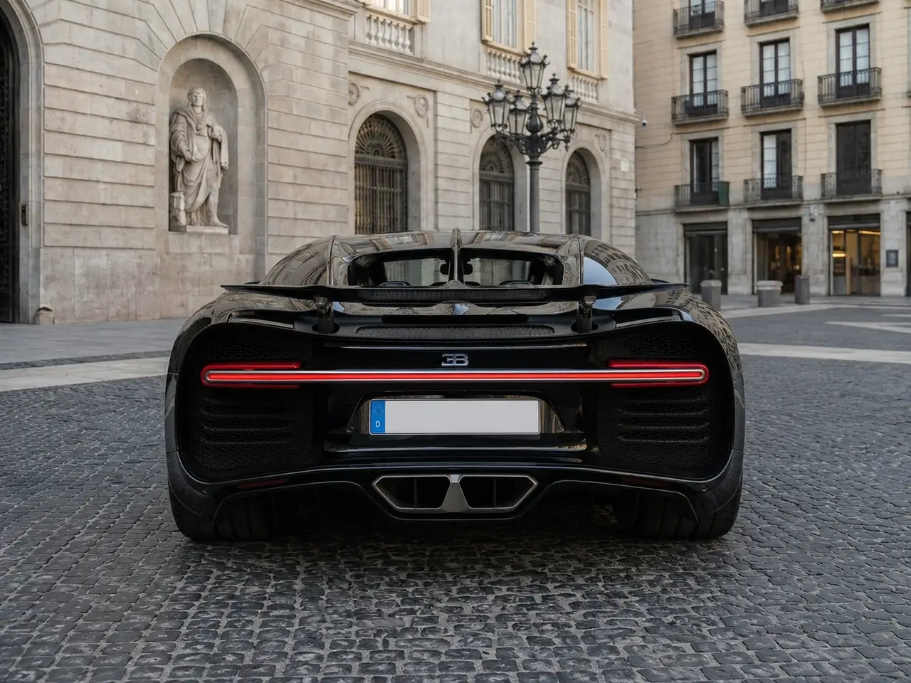 Bugatti Chiron 110 Ani 2019, Heckansicht — Munich Luxury Cars, München. Mit 1500 PS gehört der Bugatti Chiron 110 Ani zu den leistungsstärksten Fahrzeugen, die…