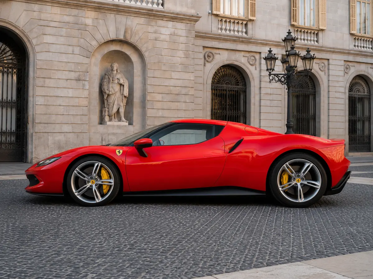 Ferrari 296 GTB 2023, Außenansicht — Munich Luxury Cars, München. Der Ferrari 296 GTB verbindet einen V6 mit Elektrounterstützung zu einer Systemleistung…