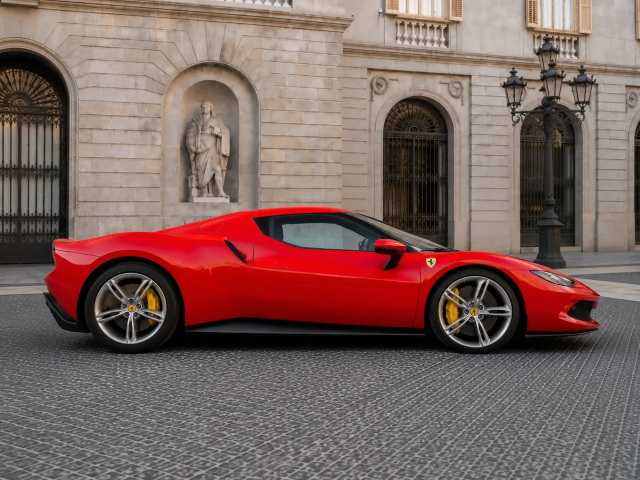 Ferrari 296 GTB 2023, Heckansicht — Munich Luxury Cars, München. Der Ferrari 296 GTB verbindet einen V6 mit Elektrounterstützung zu einer Systemleistung…