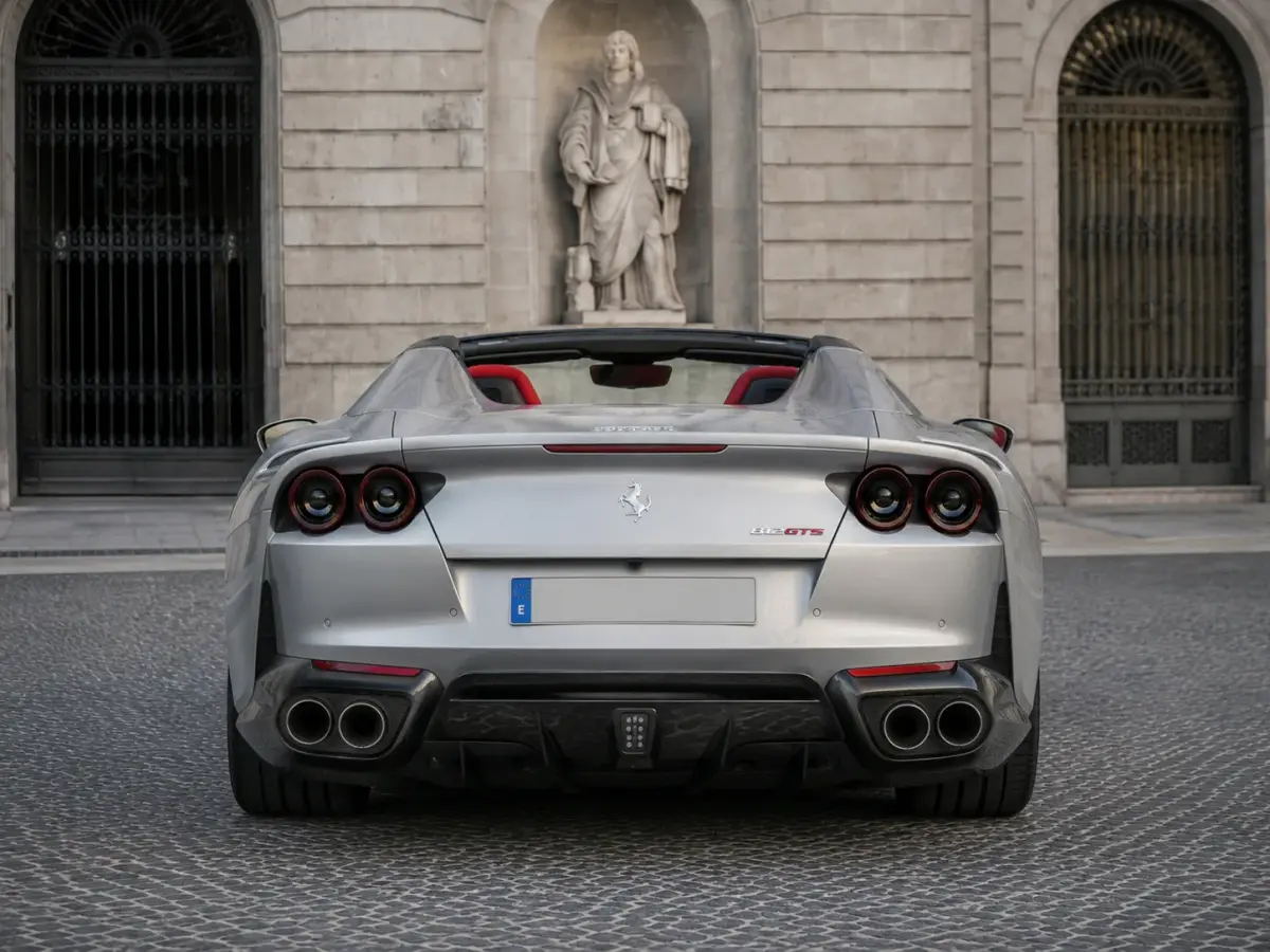 Ferrari 812 GTS 2024, Heckansicht — Munich Luxury Cars, München. Der Ferrari 812 GTS bringt die klassische Formel des großen Frontmotor-GT in die offene…