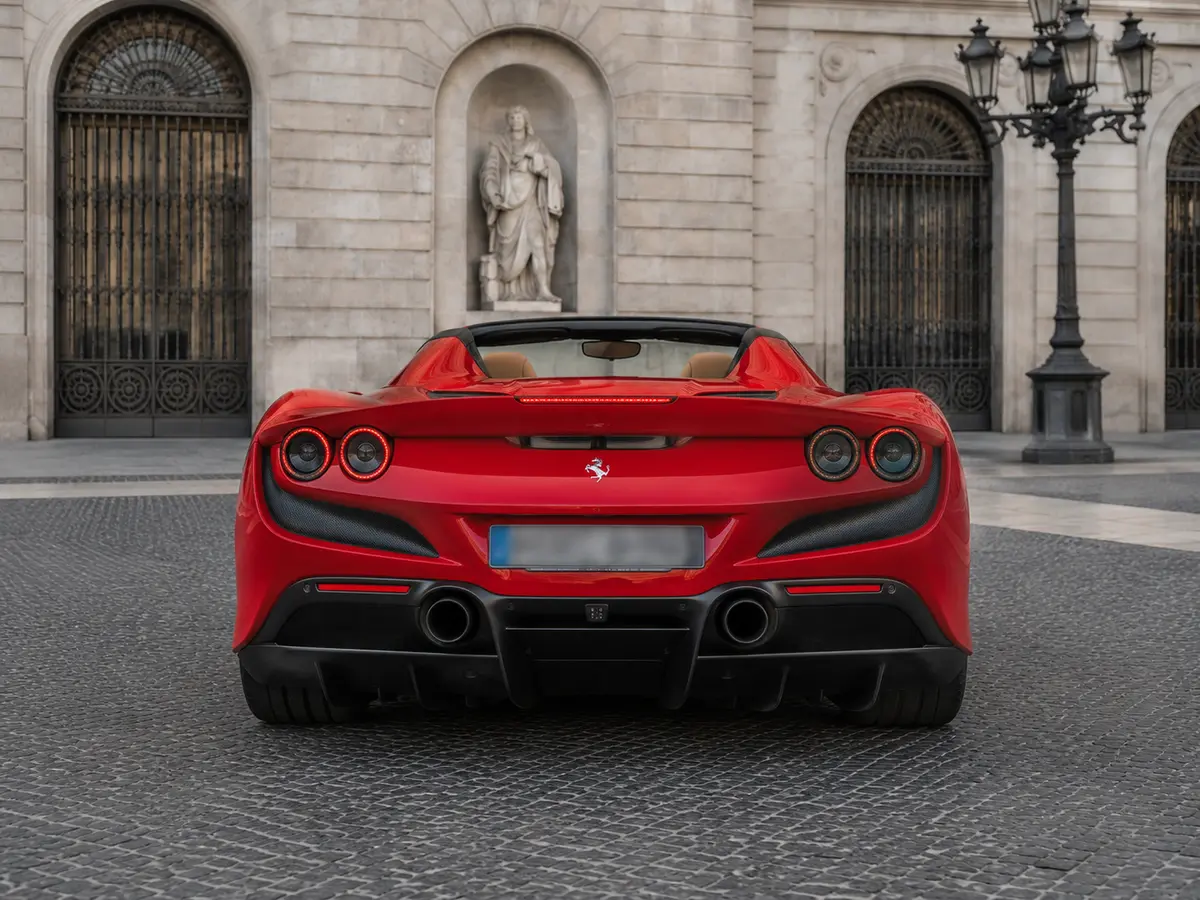 Ferrari F8 Tributo Spider Red 2023, Heckansicht — Munich Luxury Cars, München. Der Ferrari F8 Tributo Spider in Rot verbindet den kompromisslosen Charakter eines…