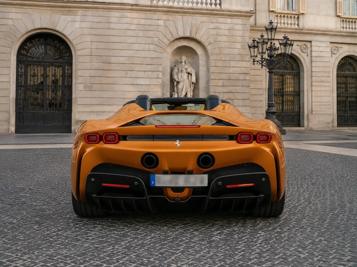 Ferrari SF90 Spider Tailor Made 2025, Heckansicht — Munich Luxury Cars, München. Der Ferrari SF90 Spider in der Tailor Made Ausführung ist die offene Variante des…