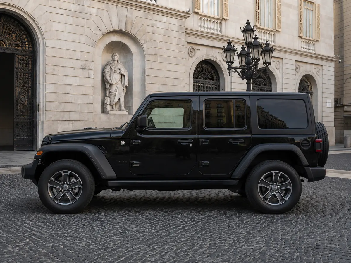 Jeep Wrangler 2025, Außenansicht — Munich Luxury Cars, München. Der Jeep Wrangler aus dem Modelljahr 2025 bringt mit 272 PS und Platz für fünf Personen…