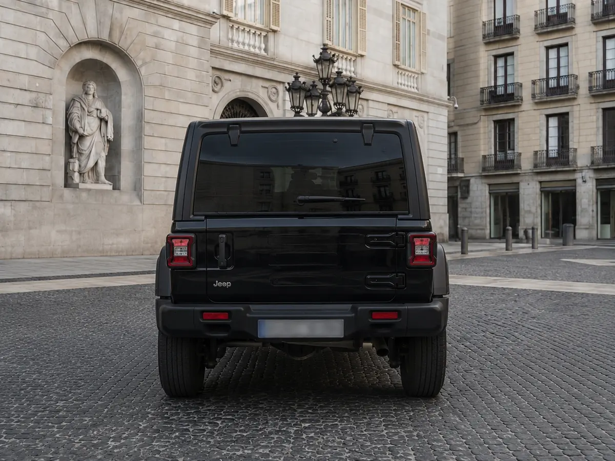 Jeep Wrangler 2025, Heckansicht — Munich Luxury Cars, München. Der Jeep Wrangler aus dem Modelljahr 2025 bringt mit 272 PS und Platz für fünf Personen…