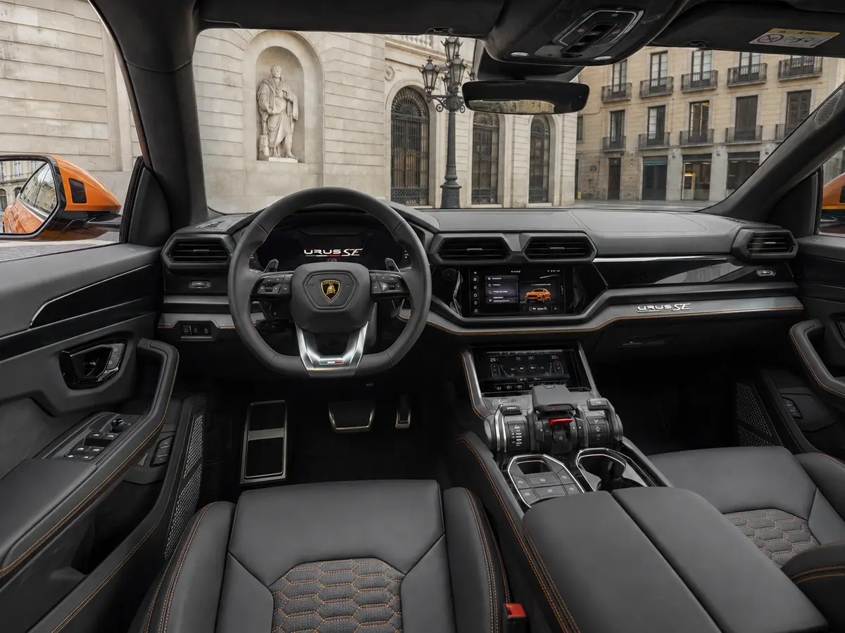 Lamborghini URUS SE 2025, interior — Munich Luxury Cars, Munich. The 2025 Lamborghini Urus SE brings Lamborghini's SUV into a five-seat package built for…