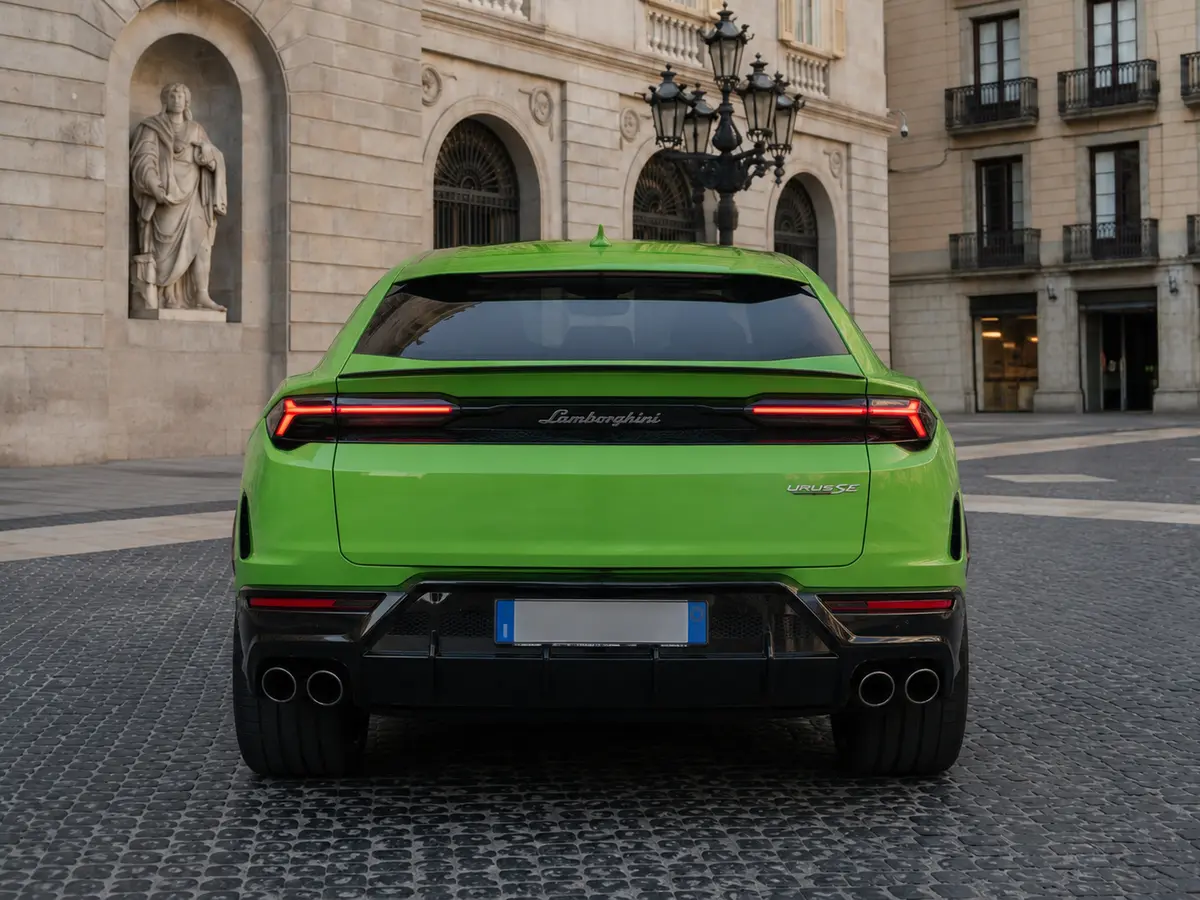 Lamborghini Urus SE 2026, Heckansicht — Munich Luxury Cars, München. Der Lamborghini Urus SE verbindet die Silhouette eines klassischen SUV mit dem Charakter…