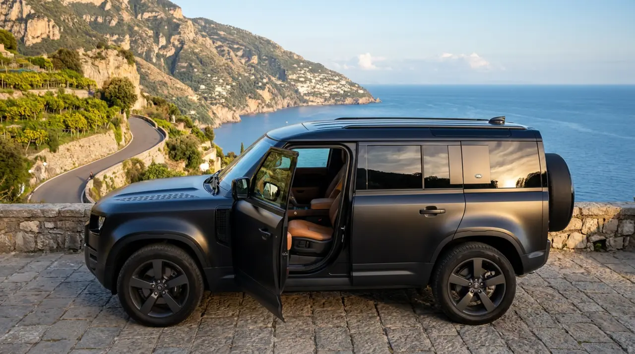 Land Rover Defender 2024, Innenraum — Munich Luxury Cars, München. Der Land Rover Defender aus dem Modelljahr 2024 ist als Siebensitzer ausgelegt und damit…