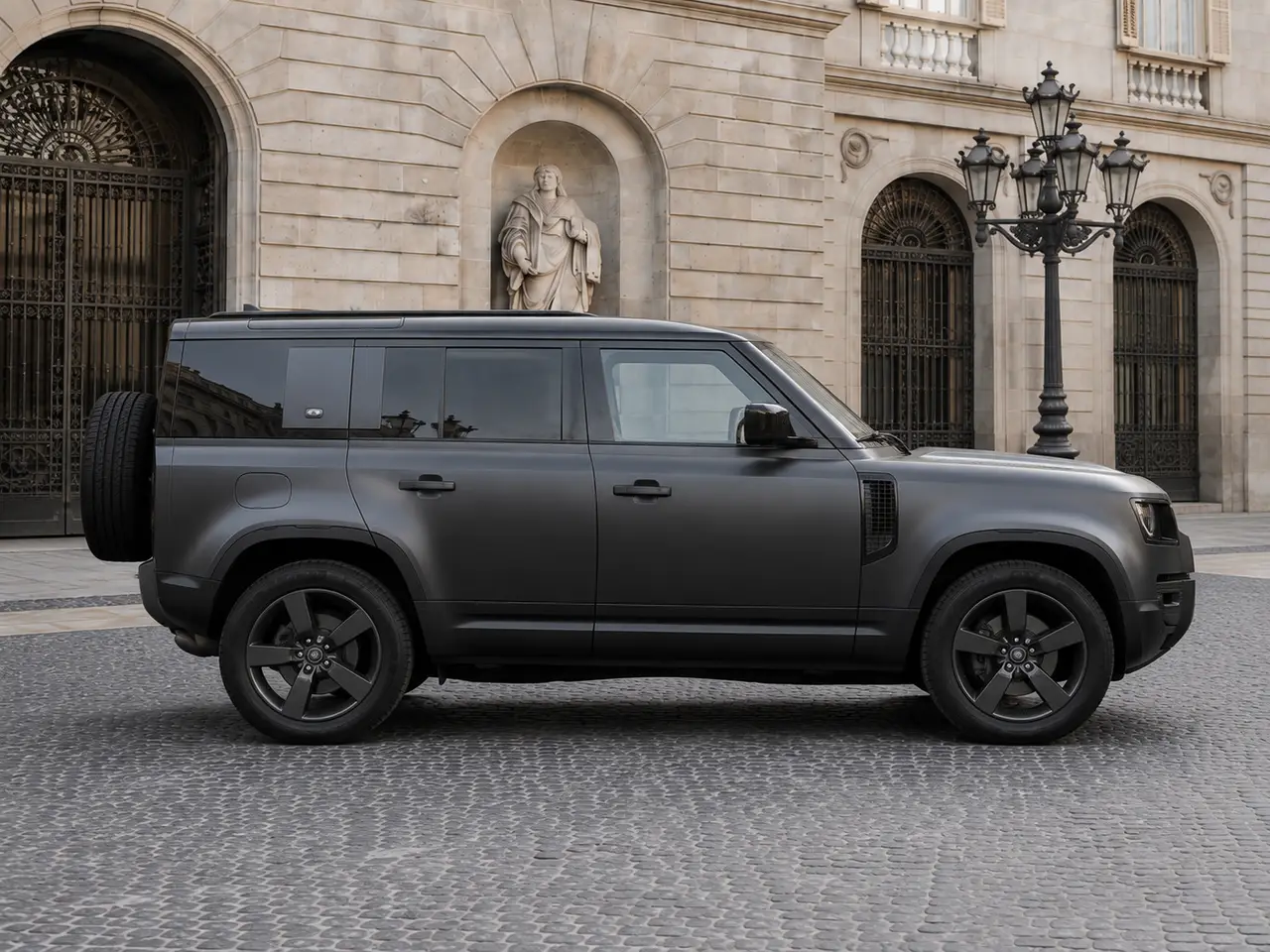 Land Rover Defender 2024, Frontansicht — Munich Luxury Cars, München. Der Land Rover Defender aus dem Modelljahr 2024 ist als Siebensitzer ausgelegt und damit…