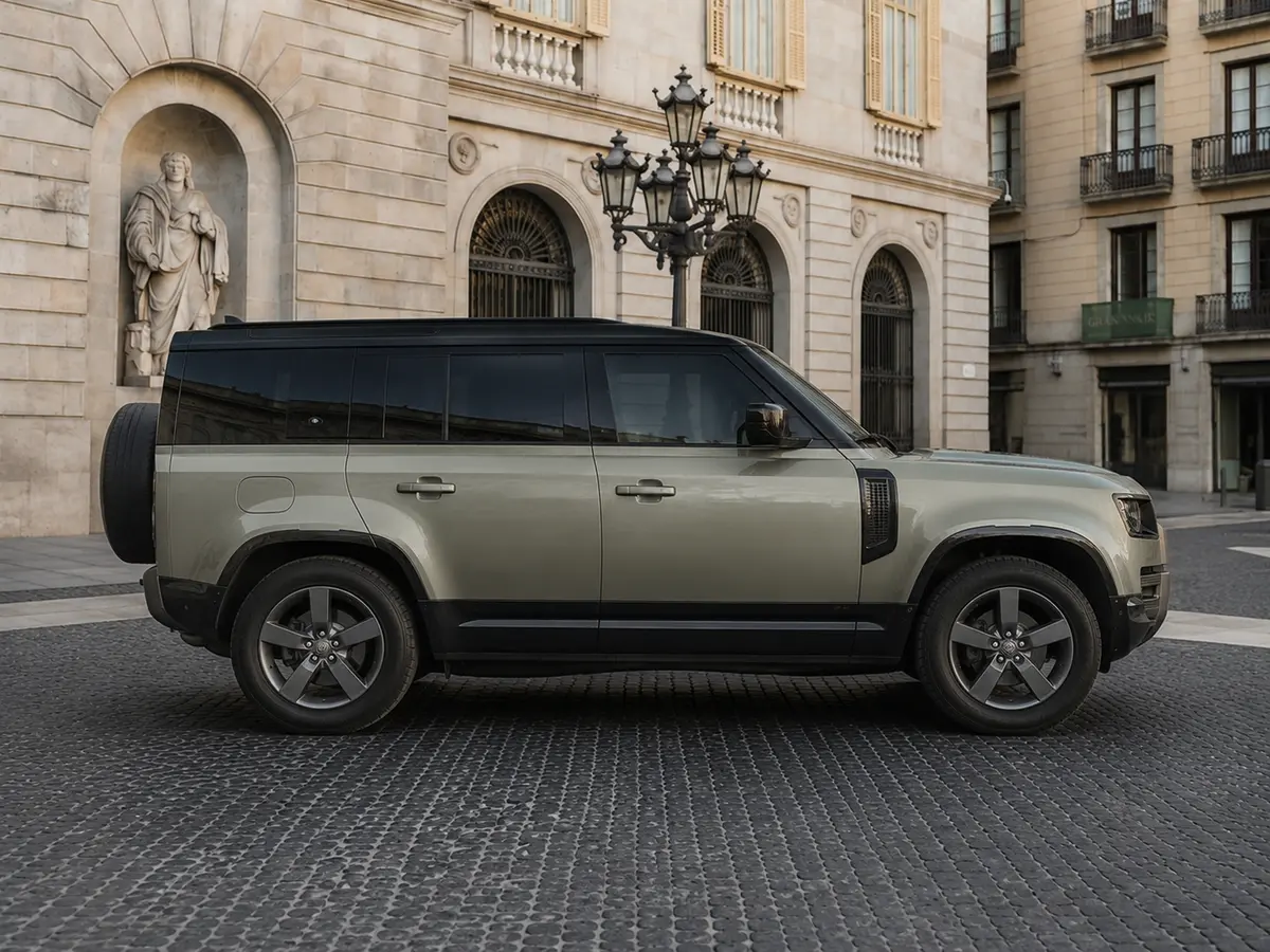 Land Rover Defender X-Dynamic 7 seater 2024, Frontansicht — Munich Luxury Cars, München. Der Land Rover Defender X-Dynamic in der Sieben-Sitzer-Version verbindet die kantige,…