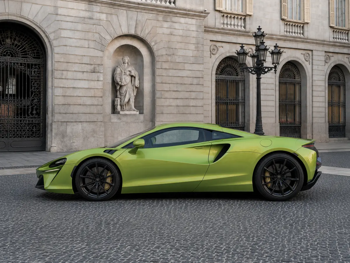 McLaren Artura Spider 2024, Außenansicht — Munich Luxury Cars, München. Der McLaren Artura Spider verbindet Hybridtechnologie mit offenem Fahren auf einem…