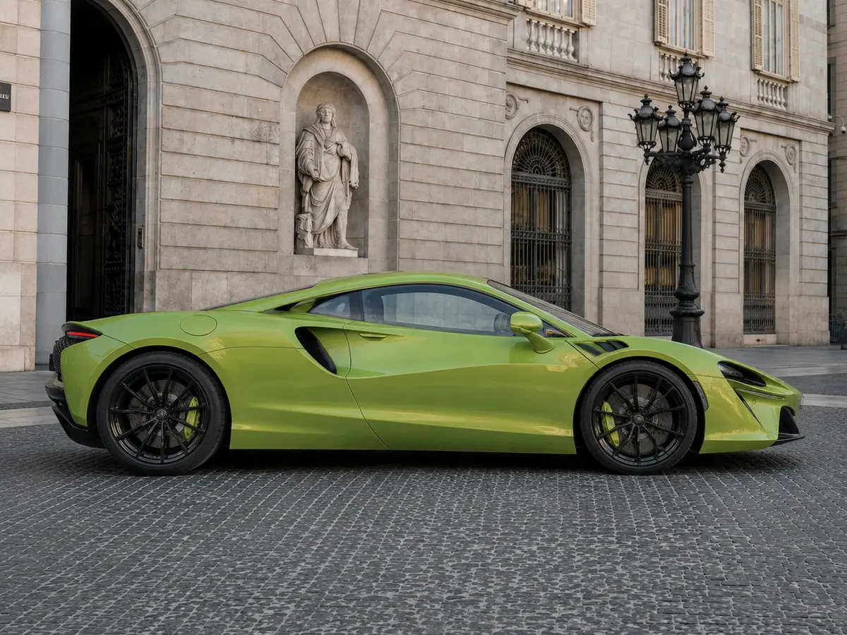 McLaren Artura Spider 2024, Frontansicht — Munich Luxury Cars, München. Der McLaren Artura Spider verbindet Hybridtechnologie mit offenem Fahren auf einem…