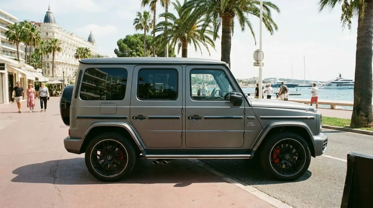 Mercedes Benz G63 2023, Außenansicht — Munich Luxury Cars, München. Der Mercedes-Benz G63 aus 2023 bringt mit seinen 585 PS und der kantigen,…