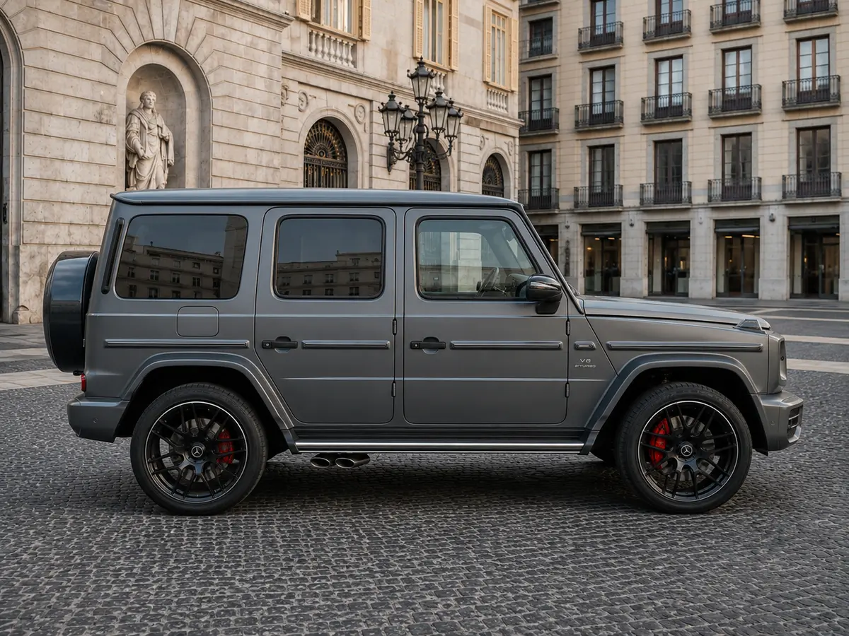Mercedes Benz G63 2023, Außenansicht — Munich Luxury Cars, München. Der Mercedes-Benz G63 aus 2023 bringt mit seinen 585 PS und der kantigen,…