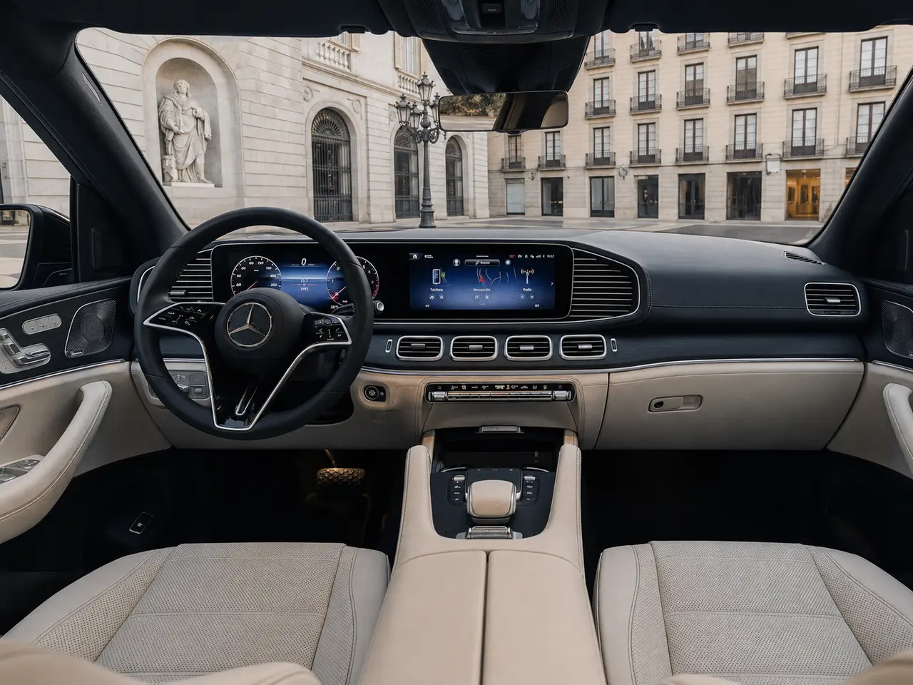 Mercedes Benz GLE 450 AMG 2024, Innenraum — Munich Luxury Cars, München. Der Mercedes-Benz GLE 450 AMG, Baujahr 2024, ist ein großes SUV mit 367 PS – genug Kraft…