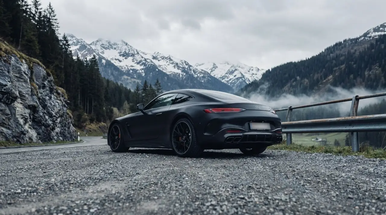 Mercedes Benz GT63 AMG Coupe 2024, вид спереди — Munich Luxury Cars, Мюнхен. Mercedes-Benz GT63 AMG Coupe 2024 года — двухместный спорткар с отдачей двигателя в 577…