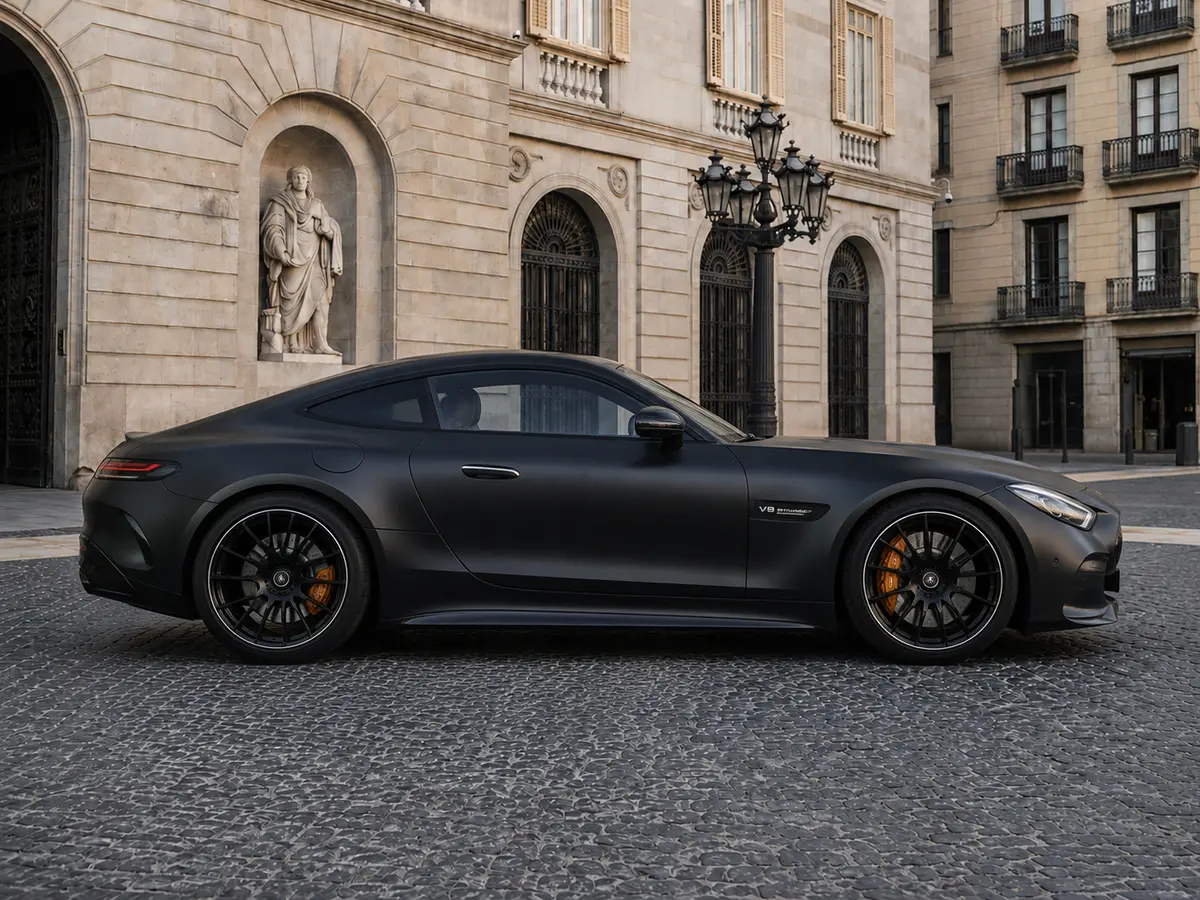 Mercedes Benz GT63 AMG Coupe 2024, вид спереди — Munich Luxury Cars, Мюнхен. Mercedes-Benz GT63 AMG Coupe 2024 года — двухместный спорткар с отдачей двигателя в 577…