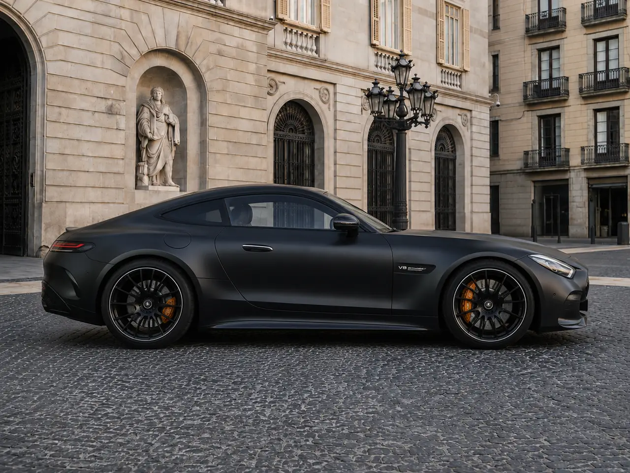 Mercedes Benz GT63 AMG Coupe 2024, вид спереди — Munich Luxury Cars, Мюнхен. Mercedes-Benz GT63 AMG Coupe 2024 года — двухместный спорткар с отдачей двигателя в 577…