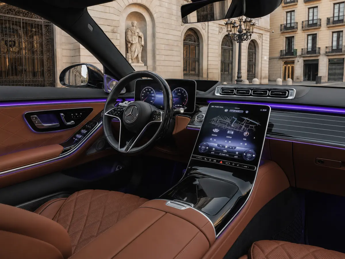 Mercedes Benz S-klasse S400 Long 4-Matic 2023, Innenraum — Munich Luxury Cars, München. Die Mercedes-Benz S-Klasse S400 Long 4-Matic aus dem Jahr 2023 steht für die klassische…