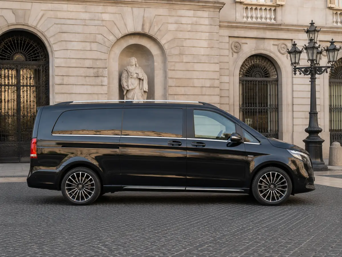 Mercedes Benz V300 4x4 XL Exclusive 7 seats 2025, Frontansicht — Munich Luxury Cars, München. Der Mercedes-Benz V300 4x4 XL Exclusive aus 2025 ist auf Platz und Komfort ausgelegt,…