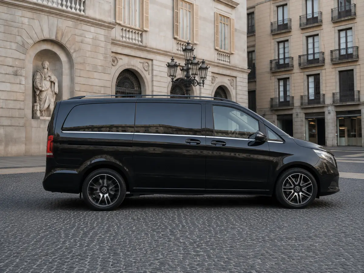 Mercedes Benz V300 8 seats 2025, Frontansicht — Munich Luxury Cars, München. Der Mercedes-Benz V300 aus dem Modelljahr 2025 ist kein Fahrzeug für Kurvenspaß, sondern…