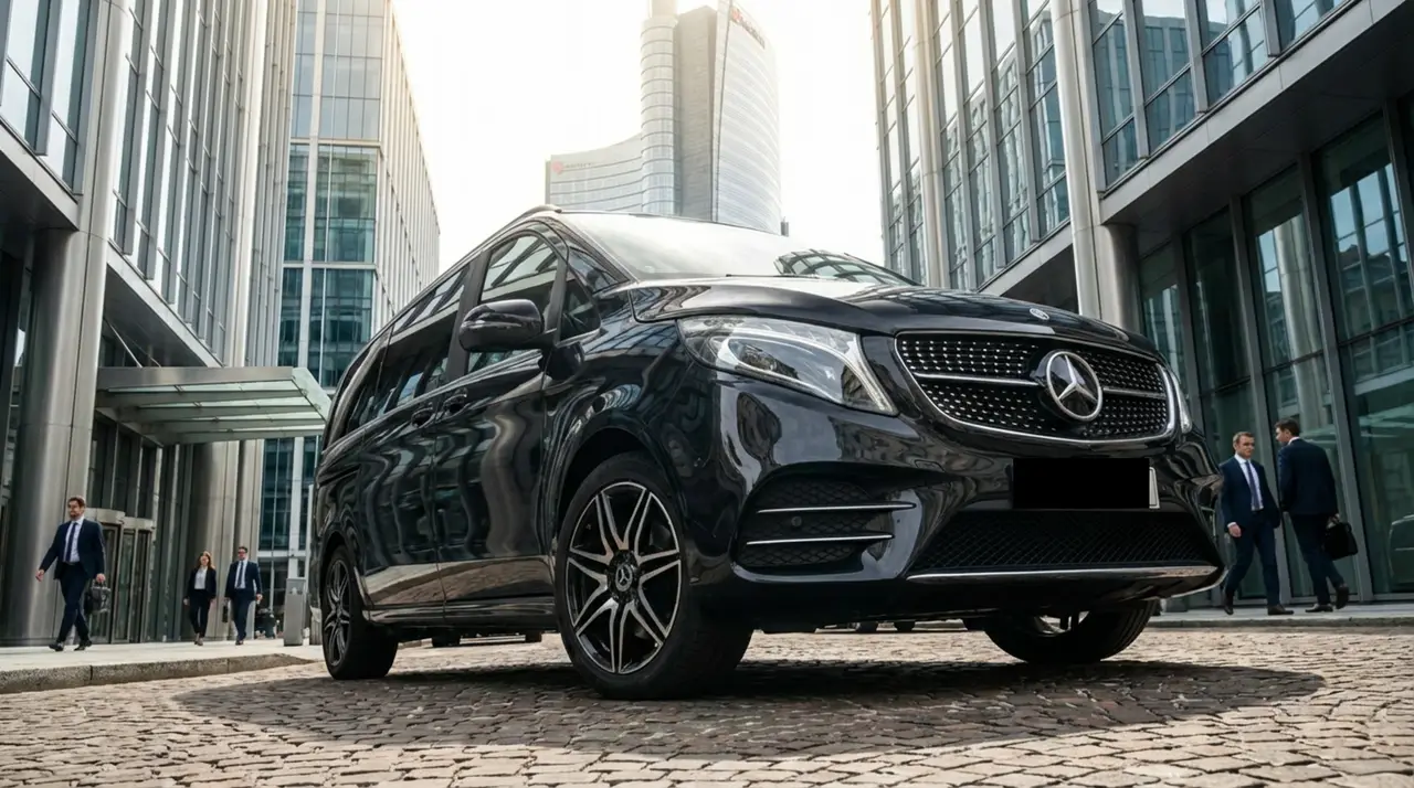 Mercedes V Class 2026, Außenansicht — Munich Luxury Cars, München. Die Mercedes-Benz V-Klasse (2026) ist in unserer Flotte kein Fahrzeug für Fahrspaß im…