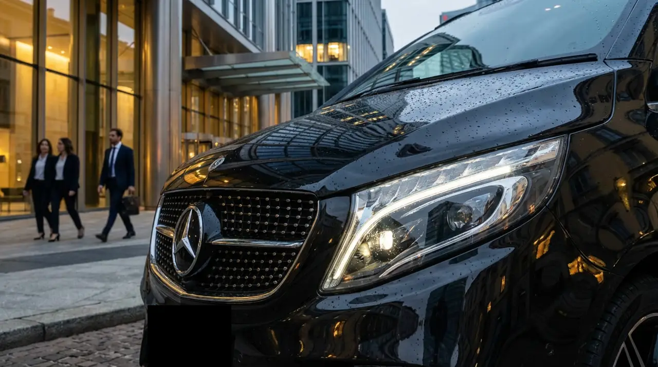 Mercedes V Class 2026, Frontansicht — Munich Luxury Cars, München. Die Mercedes-Benz V-Klasse (2026) ist in unserer Flotte kein Fahrzeug für Fahrspaß im…