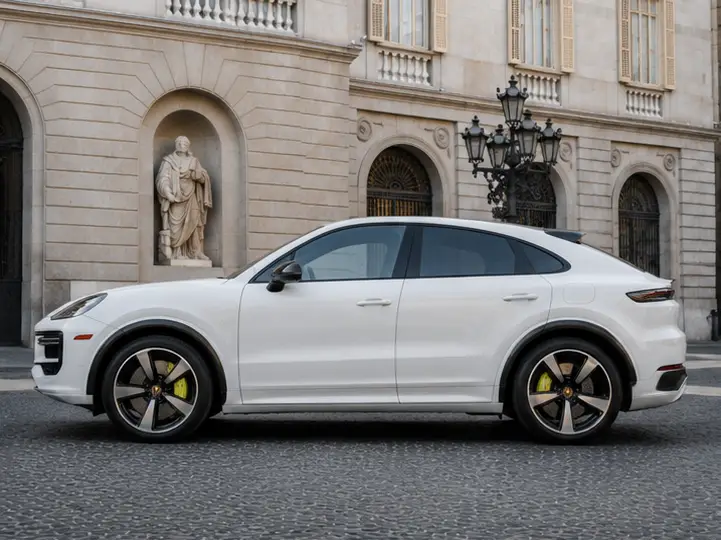Porsche Cayenne Turbo E-Hybrid Coupé GT 2026, Außenansicht — Munich Luxury Cars, München. Der Porsche Cayenne Turbo E-Hybrid Coupé GT aus dem Modelljahr 2026 verbindet die…